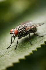 fly on leaf macro close up