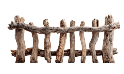 Naklejka premium Rustic Wooden Fence with Driftwood Posts