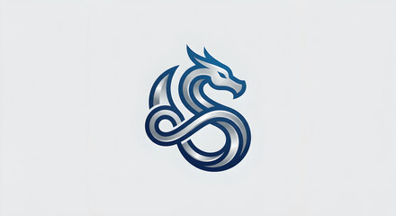 Obraz premium stylized blue dragon logo with smooth curves on light background 