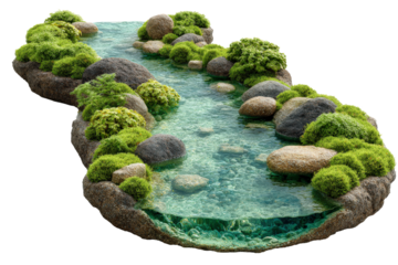 Serene Mountain Stream with Mossy Rocks and Vegetation