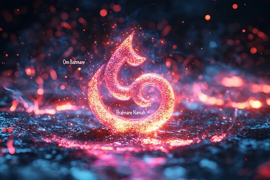 Glowing hindu om brahmane namah mantra high resolution picture