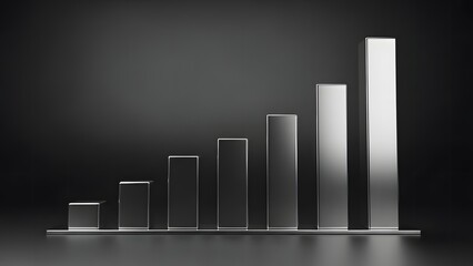 A grayscale 3d bar chart with varying heights and widths