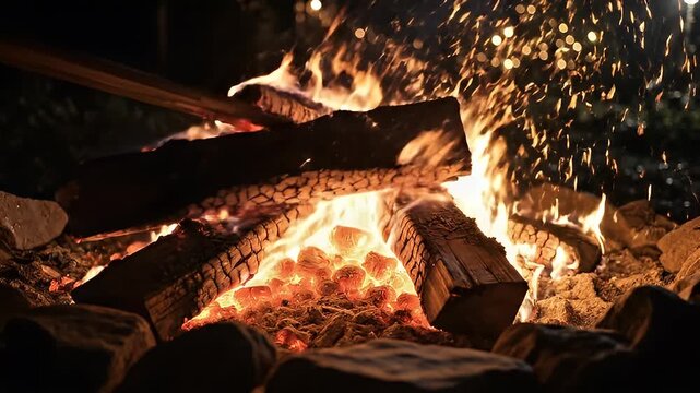 Cozy Campfire with Bright Flames and Warm Glow.