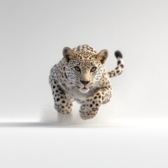 Naklejka premium Adorable Leopard Cub Running Toward Camera on White Background.