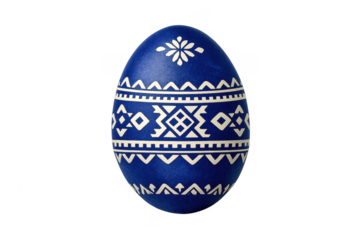 Hand-painted blue easter egg with folk pattern