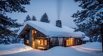 Cozy Winter House Exterior at Night