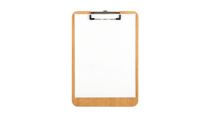 Professional wooden clipboard with an empty white paper sheet, perfect for custom mockups and important notes