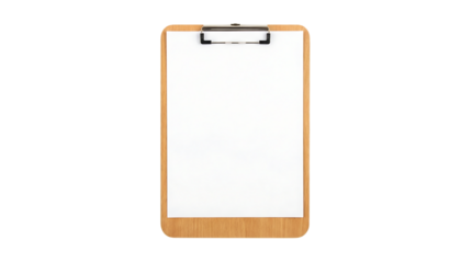 Professional wooden clipboard with an empty white paper sheet, perfect for custom mockups and important notes