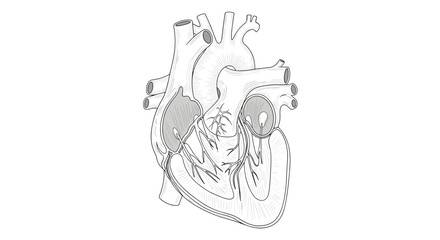 Fototapeta premium Detailed anatomical illustration of a human heart with major vessels and chambers