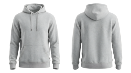 Versatile blank light grey hoodie mockup, presenting both front and back views for apparel design