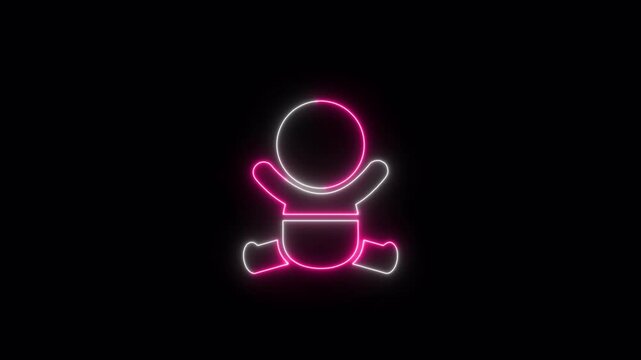 Human newborn baby, toddler or infant flat neon icon 4K video animation for apps and websites	
