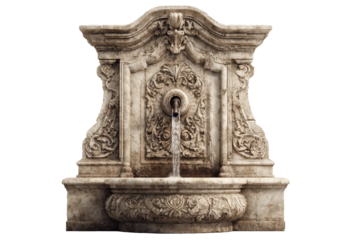 Ornate Stone Wall Fountain with Water Stream