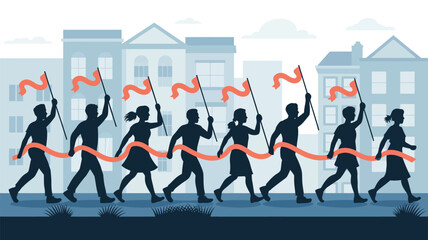 Silhouettes marching with flags Vector