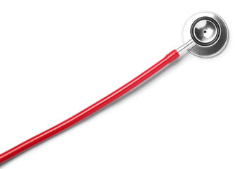 One stethoscope isolated on white, top view. Medical tool