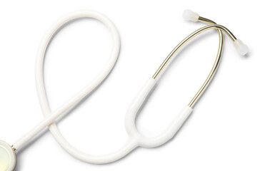One stethoscope isolated on white, top view. Medical tool