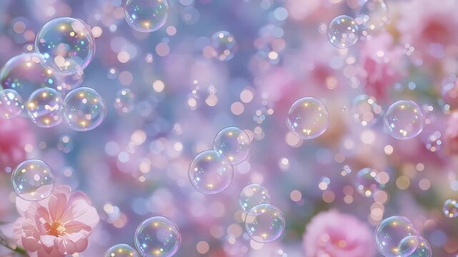 Dreamy bubbles and flowers background