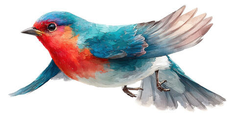 Colorful Songbird in Watercolor Style in Flight