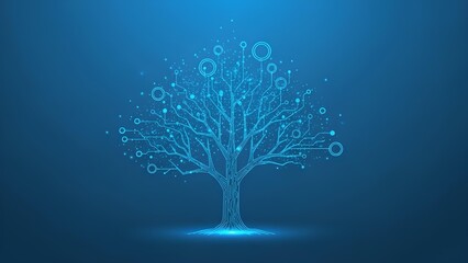 Innovative Digital Tree Network Symbolizing Growth and Connectivity in a Futuristic Technological Landscape, Merging Nature with Advanced Data Systems