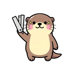 Cute Otter Holding Nail Clippers.