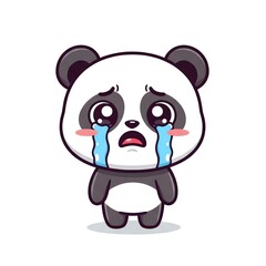 Cute Sad Panda Crying Cartoon Illustration.