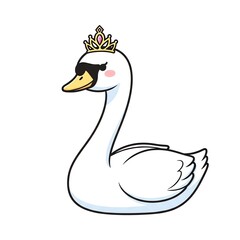 Cute Swan Princess Wearing a Crown and Sunglasses.