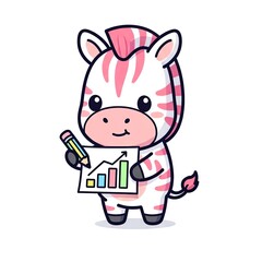 Cute Zebra Character Holding a Pencil and a Bar Chart.