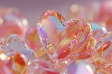 Vibrant iridescent heart surrounded by colorful translucent orbs