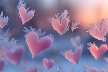 Floating Pink Heart Leaves in Soft Dreamy Background &ndash; Romantic Nature Love Concept Fantasy Digital Art