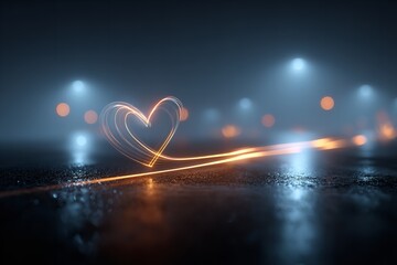 Elegant Glowing Heart Light Wave on Dark Background &ndash; Romantic Love Energy Abstract Digital Art Illustration