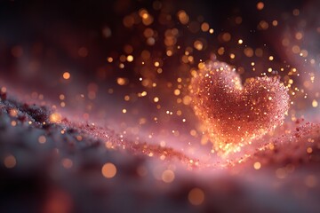 Glowing Heart Made of Sparkling Particles on Abstract Bokeh Background &ndash; Romantic Love Concept Digital Art