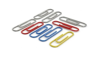 Obraz premium Paperclips assorted colors and metal in bright studio lighting on white background for office supplies