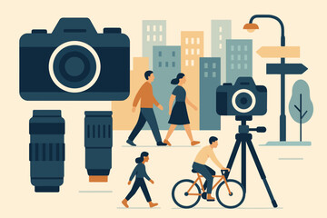 Camera abstract illustration tripod vibe city vector signs street urban including