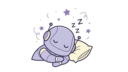 Obraz premium Cute purple robot sleeping peacefully on a soft pillow.