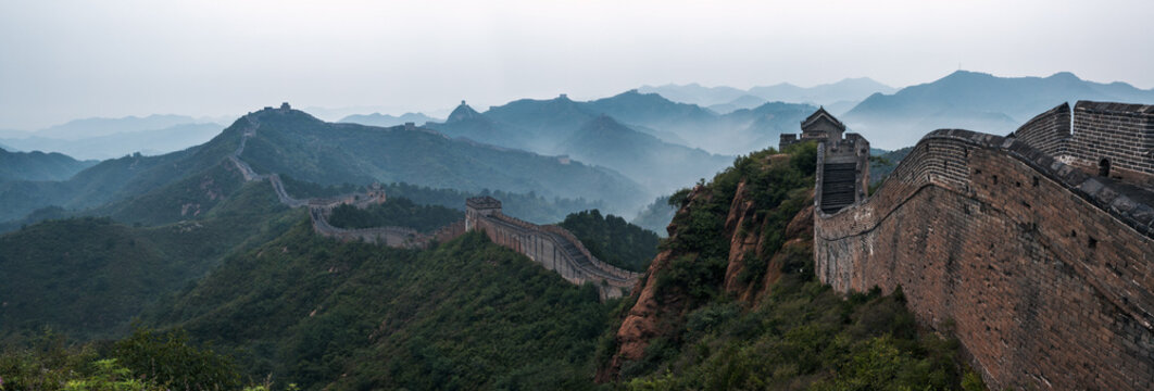 Panoramic of the Great Wall of China with its watchtowers, Jinshanling, Hebei province