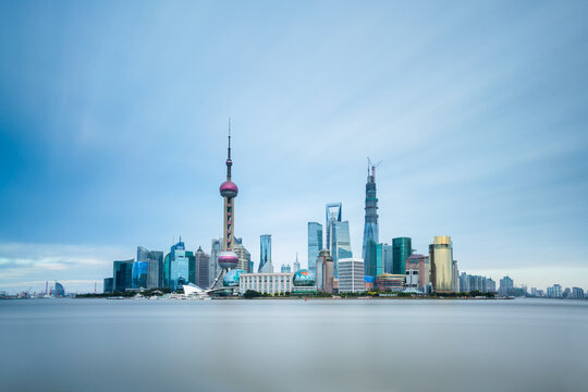 Shanghai Skyline and Huangpu River Coastline, China