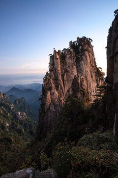 Scenic Sunset over Rocky landscape, Huangshan mountain, China