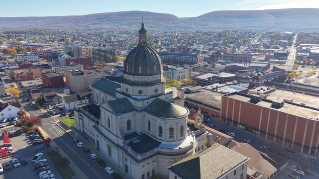 PENNSYLVANIA - 11.10.2025 - Amazing aerial footage starting circling clockwise around Pennsylvania's Cathedral of the Blessed Sacrament.