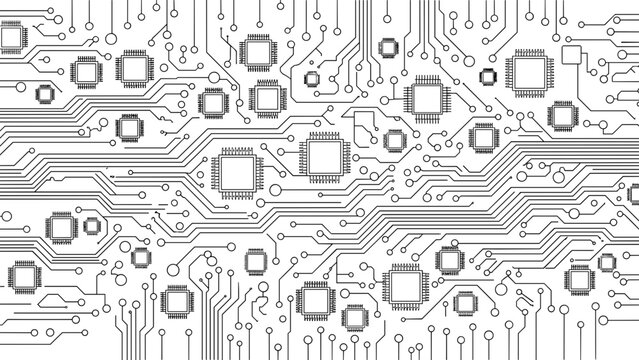 Detailed circuit board pattern with various electronic components