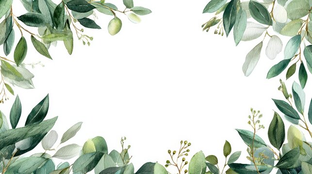 Delicate botanical border illustration featuring leafy greenery for weddings and stationery