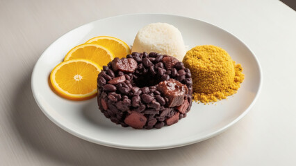 Obraz premium Feijoada Stew With Rice And Farofa On Modern Editorial Plate