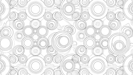 Black and white illustration of various sized circles