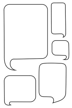 Hand-drawn black speech bubble frames vector set with rounded corners. Perfect for comics, dialogue boxes, chat design, text callouts in illustrations and graphic layouts. High-res PNG