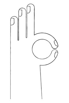 Hand-drawn OK hand gesture icon in minimalist sketch style. Simple line illustration symbolizing approval, success, agreement, and quality. Perfect for business visuals, UI icons, presentations. PNG