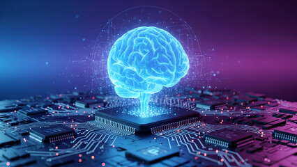 Digital Human Brain on Microchip Circuit Board for Artificial Intelligence and Machine Learning Concept