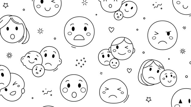 A variety of cartoon faces with different emotions