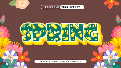 Spring seasonal vibrant text effect with blooming floral elements and decorative botanical motifs. Editable typography design for festive greetings, event invitations, or nature-themed promotions