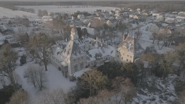 winter castle drone shot d-log