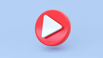 3D Red Play Button Icon on Soft Blue Background