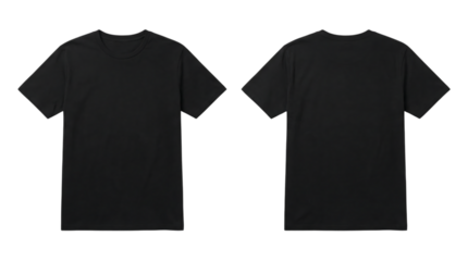 Blank Black T-Shirt Mockup Front and Back View Isolated on White Background