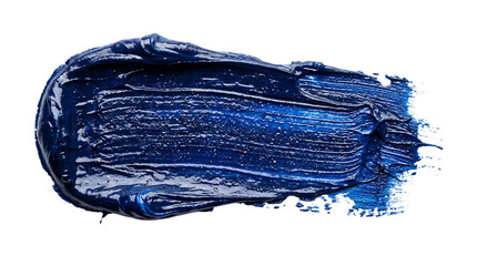 Vibrant deep blue paint swatch showcasing rich texture and artistic brushstroke on a pristine white background